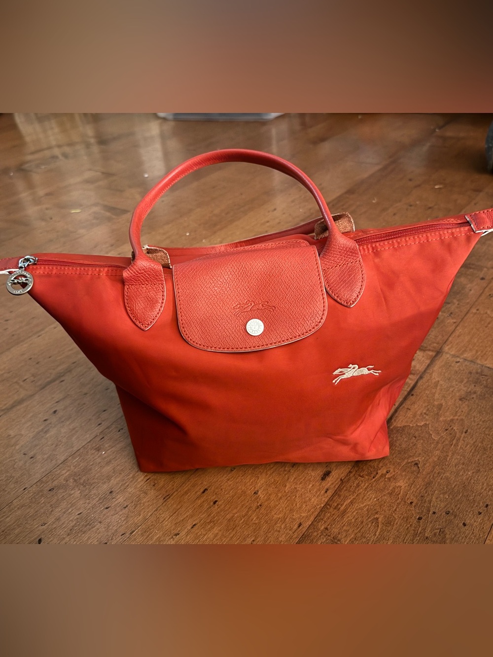 Longchamp Le Pliage Top Handle Nylon medium Tote VERMILLION, red colorway, guc❤️